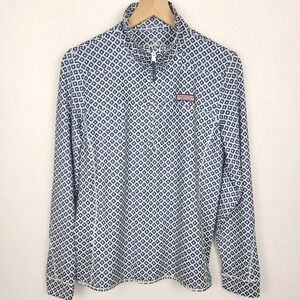 Vineyard Vines Shep Shirt Men's M Faded Indigo Geo Printed Performance 1/4 Zip